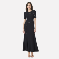 French style slim fit and slimming design button decoration hem slit dress