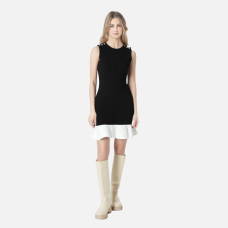 Sleeveless slim fit short knit dress with ruffle edge