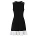 Sleeveless slim fit short knit dress with ruffle edge