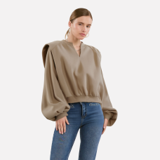 New fashionable and versatile loose and slimming short shoulder padded top for women