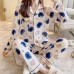 Collar pajamas women's cardigan long sleeved pants cartoon home suit set