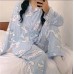 Collar pajamas women's cardigan long sleeved pants cartoon home suit set