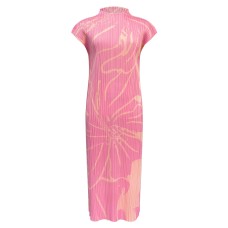Summer new gentle pink temperament slim waist small sleeves printed pleated temperament dress for women Summer new gentle pink temperament slim waist small sleeves printed pleated temperament dress for women