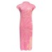 Summer new gentle pink temperament slim waist small sleeves printed pleated temperament dress for women