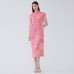 Summer new gentle pink temperament slim waist small sleeves printed pleated temperament dress for women