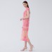 Summer new gentle pink temperament slim waist small sleeves printed pleated temperament dress for women