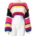Striped long sleeved rainbow grid heavy handmade versatile short sweater knitted sweater