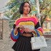 Striped long sleeved rainbow grid heavy handmade versatile short sweater knitted sweater