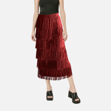 Design sense temperament tassel layered straight tube half skirt women's slim fit one-step skirt