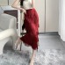 Design sense temperament tassel layered straight tube half skirt women's slim fit one-step skirt