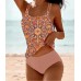 Digital Printed Shoulder Strap Tankini High Waist Triangle Pants Split Swimsuit for Women