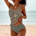 Digital Printed Shoulder Strap Tankini High Waist Triangle Pants Split Swimsuit for Women