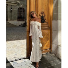 Subtle fairy style gentle one shoulder lace dress French style strapless waist cinched fish tail long skirt