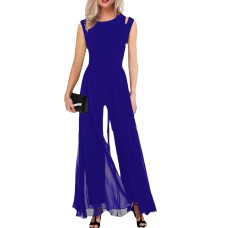 One piece slim fit women's round neck sleeveless hollow solid color jumpsuit