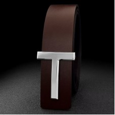 Leather belt, smooth buckle, fashionable and versatile T-buckle belt, men's 3.8CM men's belt