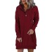 Fashion women's solid color mid length hooded sweatshirt