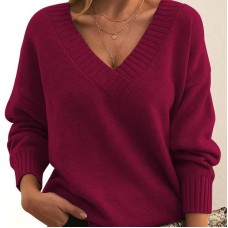 European and American style pullover sweater for women loose V-neck casual versatile top for women