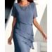 Women's solid color short sleeved sparkling ruffle edge round neck casual dress