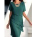 Women's solid color short sleeved sparkling ruffle edge round neck casual dress