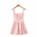 Summer new European and American women's solid color suspender slim fit dress
