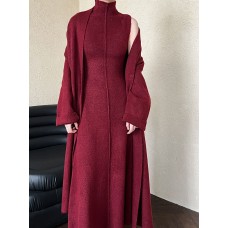 Knitted cardigan sleeveless high neck dress two-piece set long sweater set