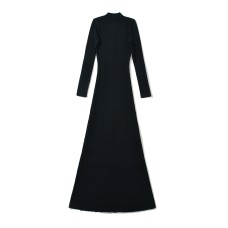 Fashionable slim fit stand up collar dense A-line knitted long skirt