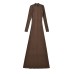 Fashionable slim fit stand up collar dense A-line knitted long skirt