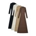 Fashionable slim fit stand up collar dense A-line knitted long skirt