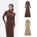 Fashionable slim fit stand up collar dense A-line knitted long skirt