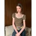 Retro short sleeved T-shirt slim fit square neck leopard print top
