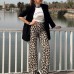 Autumn fashion animal print straight leg high waisted thin pants autumn