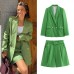 Simple imitation linen double breasted loose casual suit with belt and shorts set