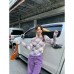 One shoulder plaid slim fit chiffon shirt for women