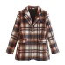 Autumn new women's single breasted slim fit woolen plaid suit jacket