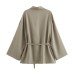 Fashionable texture double breasted kimono top outerwear+straight leg pants two-piece set