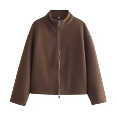 Spring and Autumn Sports Jacket Stand up Collar Loose Long Sleeve Women's Woolen Coat Jacket Top