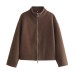 Spring and Autumn Sports Jacket Stand up Collar Loose Long Sleeve Women's Woolen Coat Jacket Top Spring and Autumn Sports Jacket Stand up Collar Loose Long Sleeve Women's Woolen Coat Jacket Top