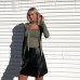 European and American high-end royal sister style T-shirt autumn and winter square collar tie slim temperament short top