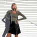 European and American high-end royal sister style T-shirt autumn and winter square collar tie slim temperament short top
