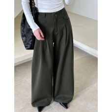Drip feeling floor length suit pants women's wide leg casual pants
