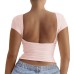 Solid color round neck leak back short sleeved sexy slim fit top T-shirt
