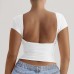Solid color round neck leak back short sleeved sexy slim fit top T-shirt