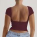 Solid color round neck leak back short sleeved sexy slim fit top T-shirt