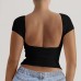Solid color round neck leak back short sleeved sexy slim fit top T-shirt