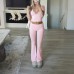 V-neck T-shirt and micro flared pants 2-piece set