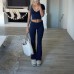 V-neck T-shirt and micro flared pants 2-piece set