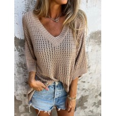 Full Size Openwork V-Neck Knit Cover Up Plus Size
