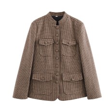 Spring and Autumn Shirt Women's Thousand Bird Style Suit Long Sleeve Coat