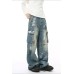Waste Soil Style Jeans with Cargo Pockets