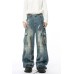 Waste Soil Style Jeans with Cargo Pockets
